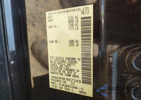 2013 Nissan Maxima 3.5 S from USA, damaged, VIN 1N4AA5AP3DC847549